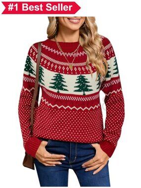 🎃 Knit Acrylic Fair Isle Pullover Long Sleeve Crew Neck Loose Sweater
